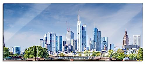 Pixxprint Glasbild Panorama, Wandbild aus Echtglas, Skyline von Frankfurt am Main, 100x40 cm, inkl. Aufhängung und Abstandshalter