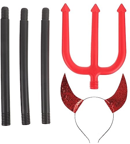 minkissy Horns Headbands Halloween Devil Costume Set Devil Red Horns Headband and Black Fork Cosplay Accessories for Party Prop Costume Headband