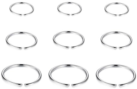 Ryaupy Ensemble de 9 Bijoux Piercing en Acier Inoxydable pour Nez, Cartilage et Lèvres - Boucles d'Oreilles et Anneaux de Nez, Tailles 6mm, 8mm, 10mm (Argent)