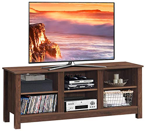 COSTWAY TV Stand for TVs up to 50, Wooden TV Cabinet Media Entertainment Center with Adjustable Shelves & Cable Manage Holes, Modern TV Unit Console Table for Living Room Bedroom (Brown)