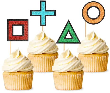 Blumomon 24 Stück Spielkonsolen Cupcake Topper Papier Cupcake Dekoration Kinderparty,Symbolmuster Papier Videospiele Themenparty Geburtstags party Dekoration geometrische Muster Kuchendekoration