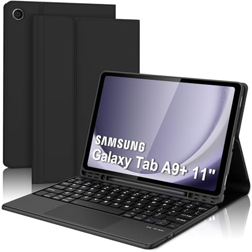 Touch Keyboard Case for Samsung Galaxy Tab A9+ 11, Detachable Wireless Bluetooth Trackpad Keyboard with Protective Cover and Pencil Holder for Samsung Galaxy Tab A9 Plus 11 inch 2023, Black