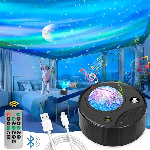 2025 Upgraded Northern Lights Galaxy Projector 5 in 1 Multicolor Star Aurora Projector Sensory Lights, Music Sync, Bluetooth, White Noise and Timer for Kids and Adult Gifts