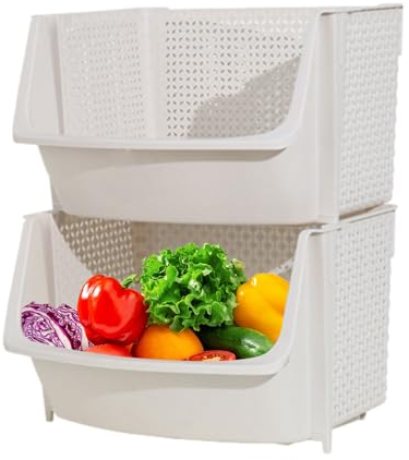 Pack Cestas Verdulero Plásticoo, Frutero Esquina Despensa, Apilable Para Almacenar Verduras En La Encimera, Cestas Apilables Para Almacenar Verduras Y Accesorios De Cocina Para Estanterías, Suelo