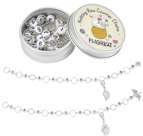 PLIGREAT 2 Pcs Dragonfly Leave Pendant Knitting Row Counter Cute Number Bead Locking Stitch Markers Chain for Easy Count Grandma Mom Gifts Quilting Weaving Sewing Tools DIY Jewelry Making Accessories