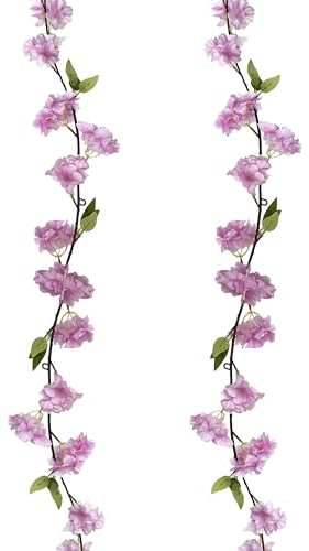 duoyif Blumengirlande Künstliche Kirschblüten Girlande Blumenrebe Blumengirlande Frühling Aesthetic Girlande Seidenblumen Hängend Vines Für Hochzeit Party Garten Zimmer Deko 1,8M 2Stk (lila)