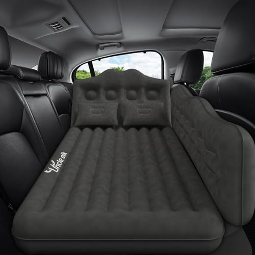 Uncle elk Car Air Mattress Bed - Inflatable Back Seat Air Mattress with Upgraded Wear-Resistant Pongee Bottom, Thick Camping Sleeping Pad with 2 Pillows & Air Pump, Fits Sedan/Truck/SUV, Black