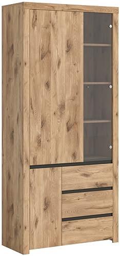xonox.home Wohnen Woody X4LB9T12 Vitrine Schrank Glas in Nox Oak Nb. Abs. anthrazit, ca. 91x200x37 cm