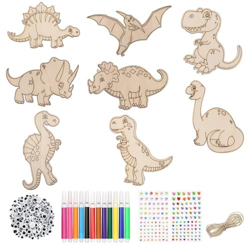JDBlissful 89 Stück Dinosaurier Holz Bastelset, Bastelset Dinosaurier für Kinder, Kinder Drachen Geburtstag, Holz Zum Basteln Kreative Kunst Bastelbedarf, Dinosaurier Zum Bemalen für Diy Kinder Malen