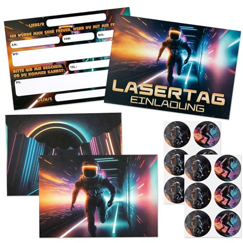 Hpbaggy Lasertag Einladungskarten Kindergeburtstag,12 Deutsche Einladungskarten +12Umschläge,Einladungskarten Geburtstag Jungs und Mädchen,Partyzubehör Einladungskarten Geburtstag