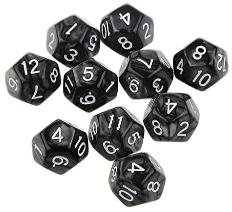 Luzhengyang Set mit 10 schwarzen D12-Würfeln mit zwölf Seiten – Premium-Acryl – ideal für TRPG-Spiele – für D&D- und MTG-Spieler – perfektes Tisch-Party-Zubehör