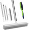 yintok Rubber Broom Carpet Rake, Pet Hair Removal Brush, Dual-Sided for Pet Grooming and Lint Removal, Silver, Modern, 51 inches, 17 inches, 3-6 inches, Hard Floor, Carpet