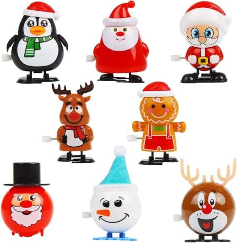 DERAYEE 8 Pcs Weihnachten Wind Up Spielzeug,Aufziehspielzeug Geschenk für Kinder Jungen Party Favors Weihnachtsstrümpfe