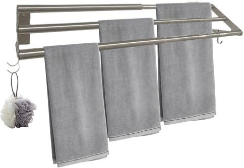 Porte Serviette Salle de Bain sans Percage, Porte-Serviettes Mural Porte Serviette Extensible 34.5-62cm, Porte-Serviettes Réglable sans Perçage, Acier Inoxydable Porte Serviette Salle de Bain (argent)