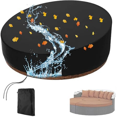 Schutzhülle für Sonneninsel Rund,Wasserdicht Staubdicht Abdeckung für Liegeinsel Outdoor Rund , 210D Oxford Abdeckhaube für Sonnenliege Garten mit Kordelzug Einstellbarer (Size:228*83cm,Color:Black)