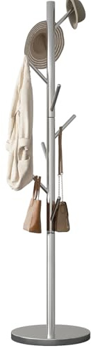 GAMNOF Silber Garderobenbaum Freistehend, Metall Stehgarderobe, Edelstahl Garderobenständer Freistehend Modern Garderobenständer für Eingangsbereich, Flur, Schlafzimmer (Silber)