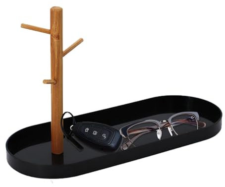 Vassoio portachiavi in legno - Porta bracciale versatile da tavolo per ingresso, supporto multifunzionale per vassoio espositivo per chiavi | Supporto per albero di gioielli con portaoggetti in legn
