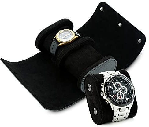 BAIGIO 2 slot della scatola dell'orologio cilindrica, 2 orologi, custodia da viaggio, custodia per orologio da viaggio, custodia per orologio, in pelle (nero)