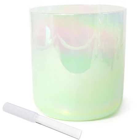 Tibetische Kristallschale mit grüner Perle, 8 Zoll, Klangschale, Geschenk für Meditation Yoga und Klangheilung, mit gratis Acryl-Schlagzeug und O-Ringen (D Note)