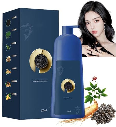 Qiweitang Coloration capillaire, crème de coloration capillaire au caviar, teinture capillaire protéique Zhihuashi Caviar, teinture capillaire végétale à bulles, crème de teinture (Black)