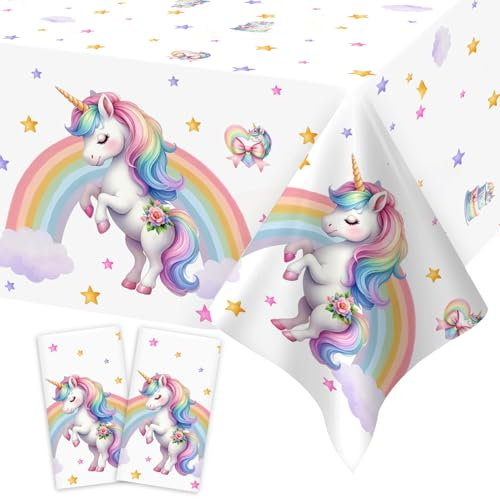 Heboland 2pcs Unicorn Party Decorations Table Cloth, 137 X 274 cm Unicorn Birthday Decorations tablecloth Disposable Rainbow Table Cloth for Baby Shower Birthday Decorations for Girls