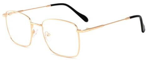 KUKU VISION Blaulichtfilter Brille für Damen, Anti-Ermüdungsbrille aus Metall, übergroße, blendfreie Brille mit quadratischem Rahmen, Anti-Blaulicht-Brille, Computer, Fernseher (Golden)