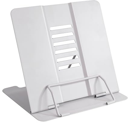 Buchständer, Verstellbarer Leseständer aus Metall,Faltbarer Metall Buchhalter für Rezept, Lehrbuch, Dokument, Musikbuch, Kochbuchhalter mit 6 Verstellbaren Positionen für Schule Küche Büro (Weiß)