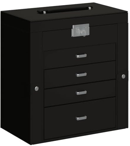 vidaXL Schmuckkästchen 5-Schichten mit Spiegel Abschließbar Schwarz, Schmuckkasten, Schmuckkoffer, Schmucktruhe, Schmuckbox, Schmuckorganizer