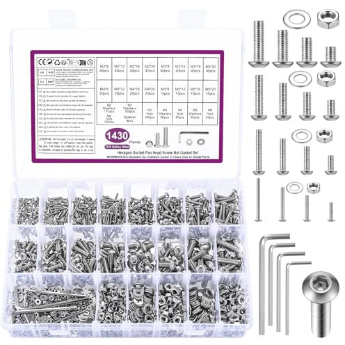 1430 Pz Set di Viti M2 M3 m4 m5, Bulloni e Dadi Set, Bulloni Viti a Testa Cilindrica con Esagono Incassato, Bulloni Viti a Testa Tonda e Dadi e Rondelle, Bulloni a Testa Esagonale(M2 M3 m4 m5)