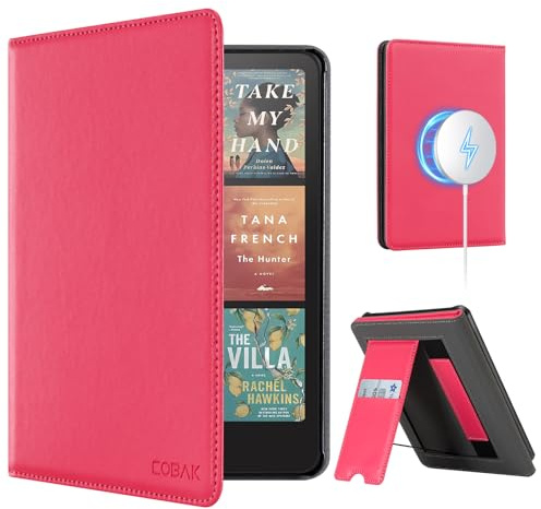 CoBak Magnetic Hülle für 7 Kindle Paperwhite 12th Gen 2024 und Kindle Colorsoft - Kompatibel mit iPhone MagSafe, für Samsung/Belkin/Anker Wireless Charging Pads, Auto Sleep Wake, Rosa mit Ständer