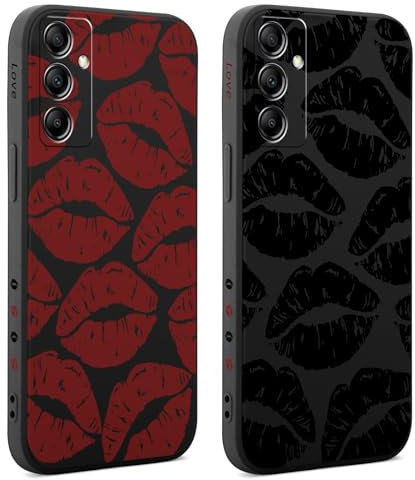 Coiwxmoi 2 Stück Hülle für Samsung Galaxy A14 4G/5G 6,6 Zoll, Aesthetic Muster Design Mädchen Frauen Handyhülle, Weich Silikon Slim Motiv Stoßfest Case Süßes Schutzhülle für Samsung A14, Lippenabdruck