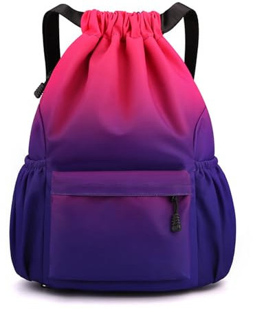 flintronic Mode Sport Rucksäcke, Turnbeutel, Große Kapazität Kordelzug Sporttasche, Gymsack Wasserfest Sporttasche, Turntasche mit Wasserflaschen-Netztaschen, Gradient