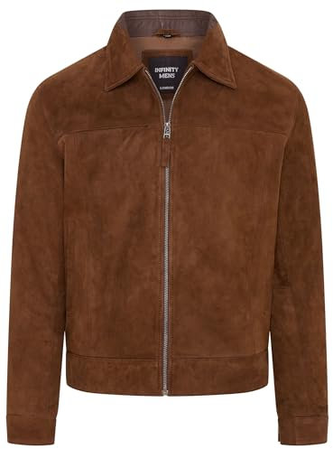 Infinity Leather Chaqueta Motera Harrington Clásica de Piel de Ante de Cabra 100% Auténtica Para Hombre
