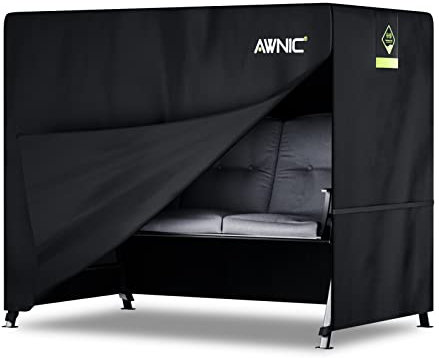 AWNIC 2 Seater Garden Swing Seat Cover Waterproof, 420D Swing Chair Covers Windproof Anti-UV Heavy Duty Fabric Large Outdoor Garden Hammock Cover with Zips 175x125x160cm Black