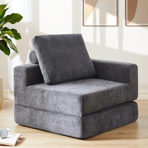 Jamdok Frei Stehendes Klappsofabett für Erwachsene,Schlafsessel mit Bettfunktion-Extra Dick 20cm,Schlafsofa mit Hochdichter Kaltschaum,Faltbare Gästematratze für Wohnzimmer,Lofts (1, Linke Armlehne)