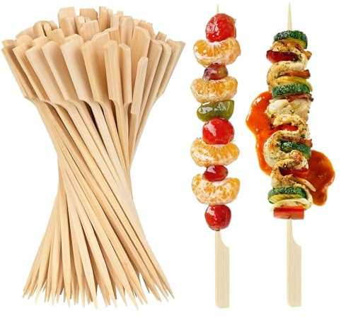 100 Stück Holzspieße, Biologisch Abbaubare Schaschlikspieße Holz, 12cm Bambus-Spieße, Cocktailspieße, Spieße Fingerfood, für Häppchen, Grillen, Burgerspieße, Obst und Sandwiches
