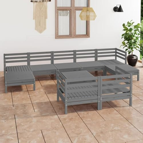 Fasba Kiefernholz Massiv Garten Lounge Set Holz, Gartenmöbel 10-TLG. Ecksofa Mittelsofa Tisch Fußhocker Sitzgruppe Sofa Lounge Gartensofa Garten Garnitur Gartenset Grau