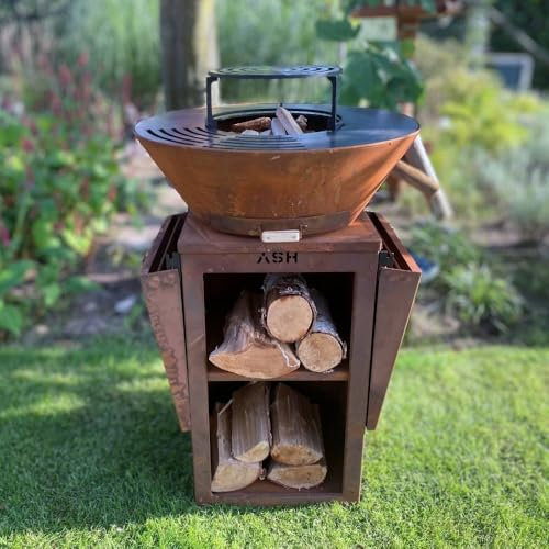 Plancha - BBQ - Grill - Brasero - Acier Corten - ASH Phoenix - Couleur rouille - Plaque de barbecue - Plancha Outdoor - Anneau de cuisson 60Ø x 115 cm - Extra Large - Cheminée de jardin - Barbecue