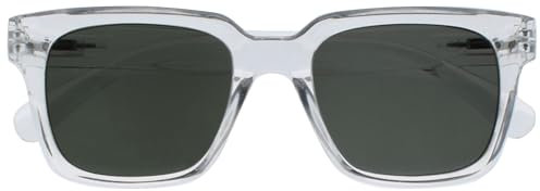 OPULIZE ERA Sunglasses - Green Tinted Lens - Anti-reflective & Anti-Glare - Polarised Lenses With UV400 Protection - Oversized Rectangular Frame - Spring Hinges - Clear - Mens Womens