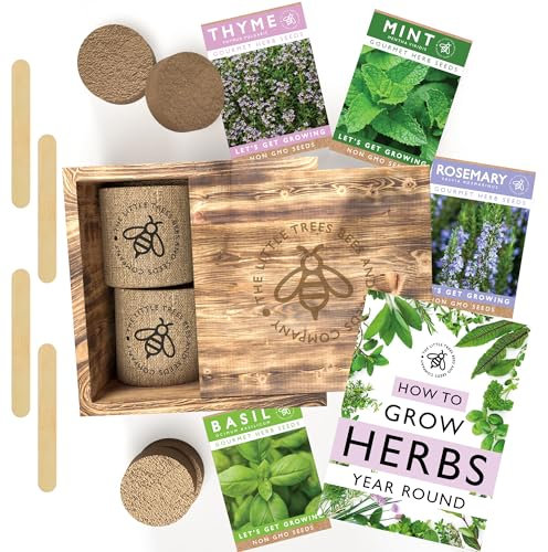 Grow Your Own Cocktail Herbs - Complete Seed Growing Kit – Includes Seeds for Mint, Rosemary, Basil and Thyme – Complete with Growing Pots and Soil – Great Gift for Father’s Day, Birthday, Christmas