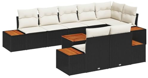 vidaXL Gartensofa-Set 8 STK. 8-Sitzanzahl Schwarz und Creme Polyrattan