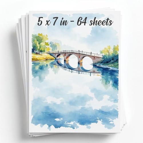 64 Sheets Watercolor Paper Pad - 5x7 - Water Color Paper 140lb/300gsm - 100% Cotton Pulp - Art Supplies for Kids & Adults - for Painting, Artist Sketch, Easel, Loose Drawing