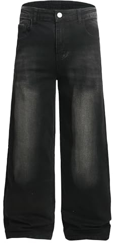 ASTRUXO Men's Wide-Leg Baggy Flex Jeans Relaxed Loose Fit Long Denim Pants(38,Black6306)