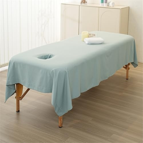Morbuy Massageliege Laken mit Gesichtsloch, Handtuch für Massageliege, Polyester Baumwolle Weich Gesichtsauflage Spannbetttuch für Massageliege für Schönheitsbett Spa Schönhei (Blau,240 * 140cm)