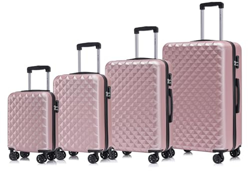 YONSLY Koffer Suitcase Set, Trolley Reisekoffer, Rollkoffer Handgepäck, Kofferset, Gepäckset mit 360° Rollen, Hartschalenreisekoffer, Zahlenschloss, Weicher Gummigriff (4er Set, S,M,L&XL, Roségold)