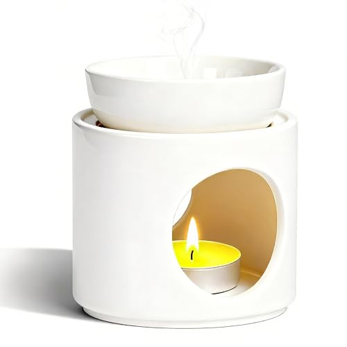 Duftlampe für Ätherische Öle,Duftwachs Keramik Räucherstövchen (Weiß) | Aromalampe mit Teelichthalter,Abnehmbare Schale,als Raumduft Diffuser,Schwarz