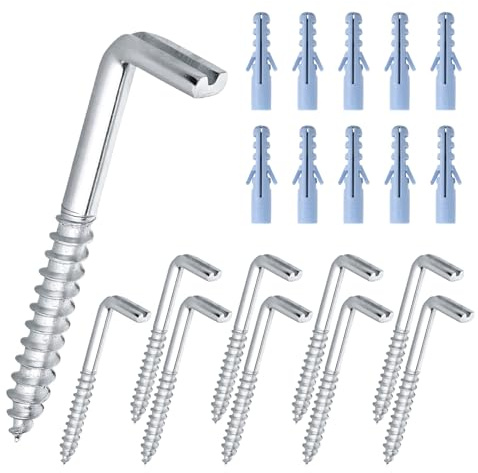 VZXZXE L-Haken Schraubhaken mit Dübel Schrauben Set M6-6.5cm，Bilderhaken zum Schrauben, hakenschrauben m6 Hohe Tragkraft für Haus, Arbeitsplatz, Büro Aufhängen 10pcs