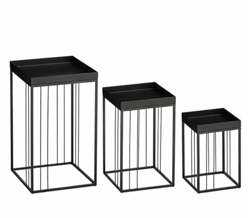 MICA Decorations Beth Beistelltisch – Set aus 3 – Beistelltische Wohnzimmer – Couchtisch – Beistelltisch Klein – Eisen – 30 x 30 x 50 cm – Schwarz