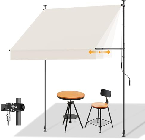 HOMEDEMO Tenda da Sole a Morsetto con manovella regolabile, tende per esterno senza foratura, Altezza e Bracci Regolabile, Impermeabile e Anti-UV, per Balcone e Terrazzo, 200cm x (120-150) cm Beige