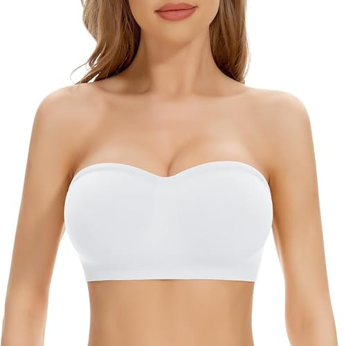 Jiuday Damen Trägerloser BH ohne Bügel Push Up Bandeau (Weiß,M)